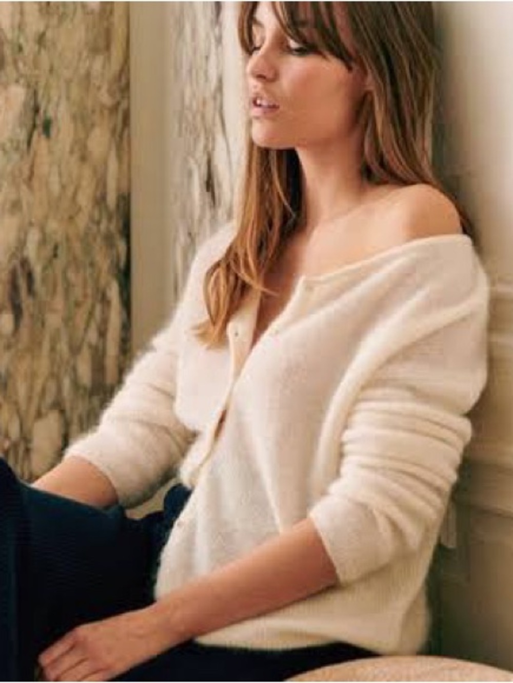 Sezane Gaspard Cardigan Sweater Ecru Mohair Alpaca Blend M